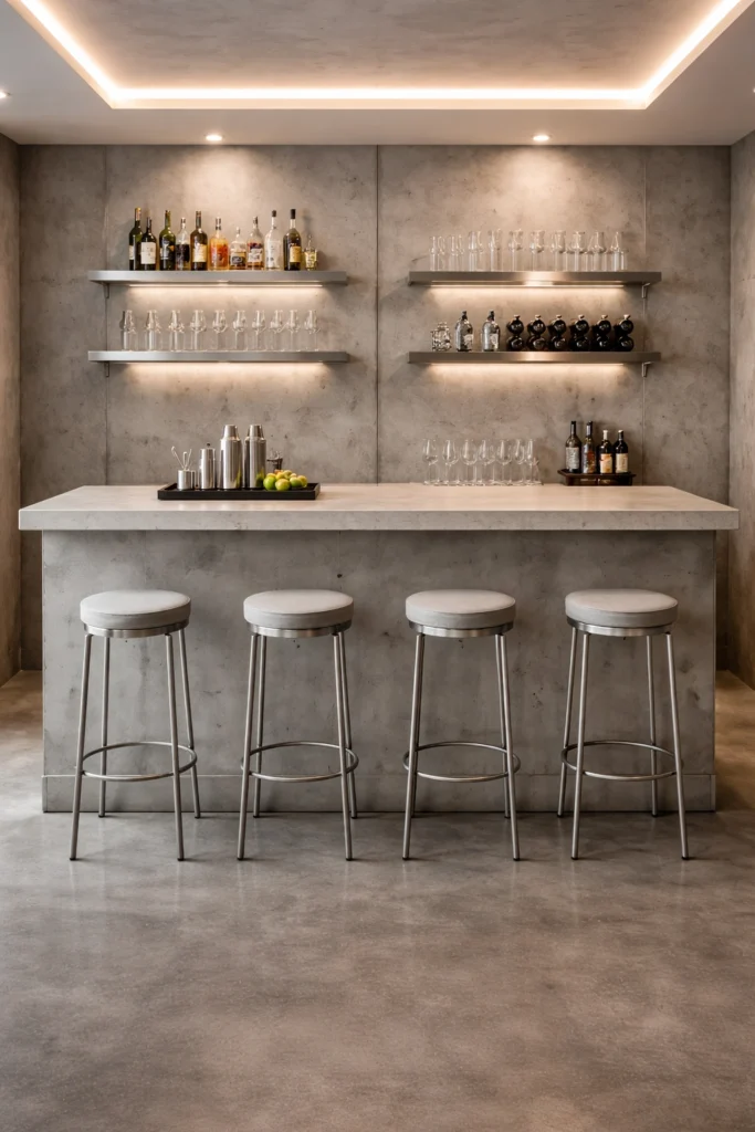 Minimal Concrete Basement Bar Style