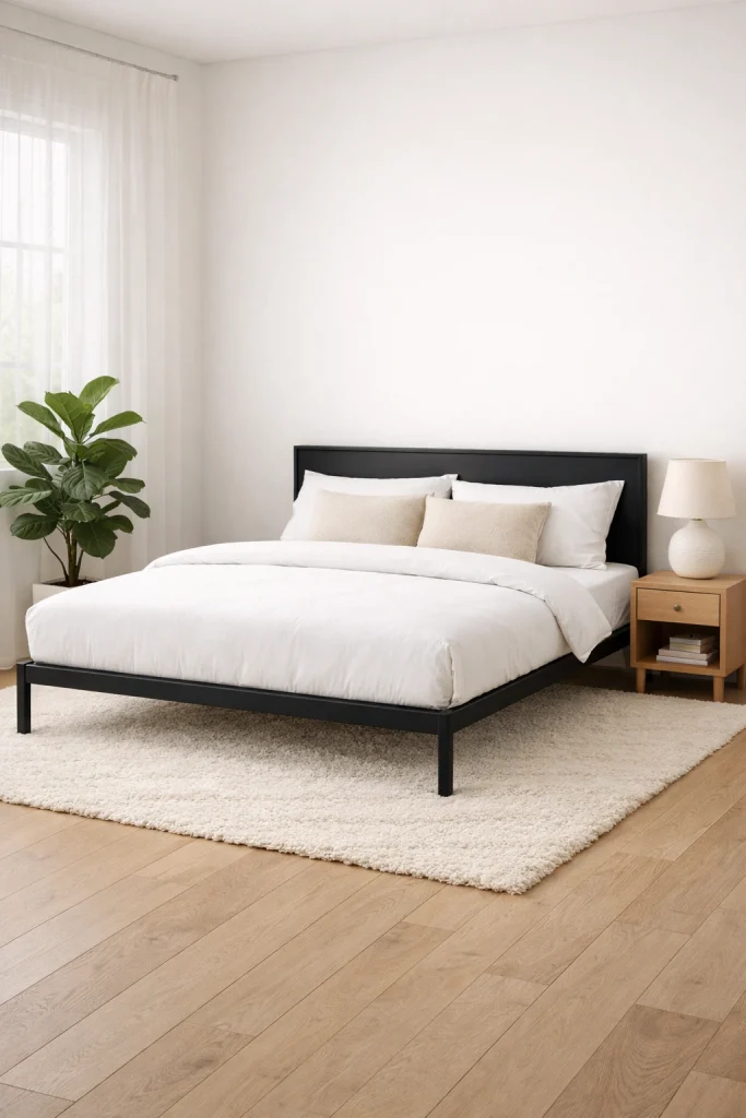 Minimalist Black Metal Platform Bed Style