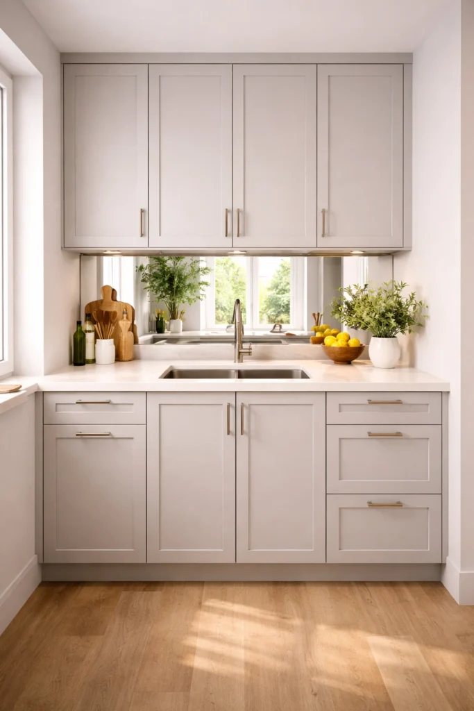 Mirror Backsplash Small Kitchen Idea