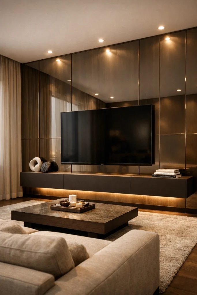 Mirror Panel Luxury TV Wall Idea