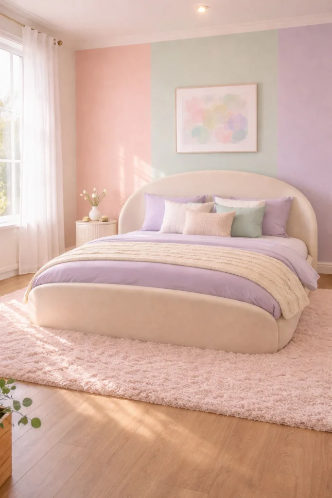 Mixed Pastel Dream Bedroom with Curved Upholstered Bed Style