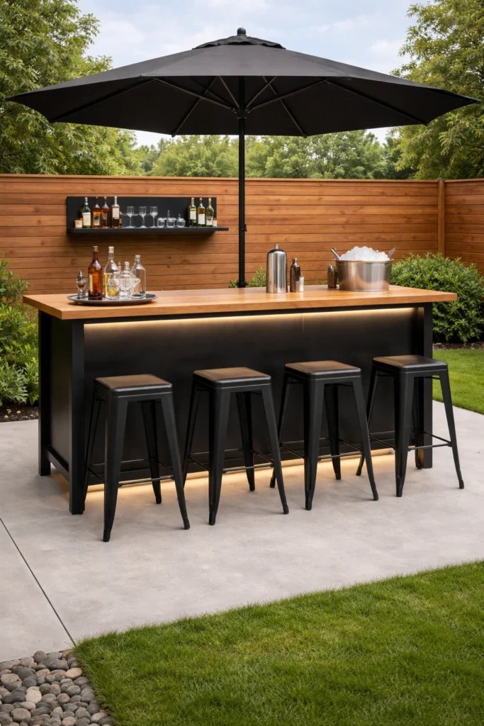 Modern Black Metal Backyard Bar Idea