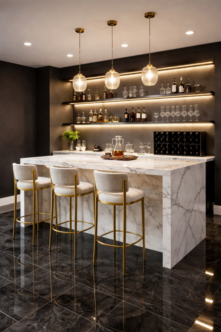 Modern Marble Basement Bar Style