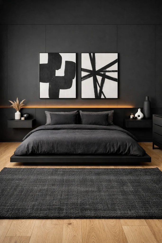 Modern Matte Black Minimalist Bedroom Style