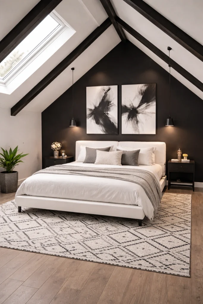 Monochrome Black & White Attic Bedroom Style