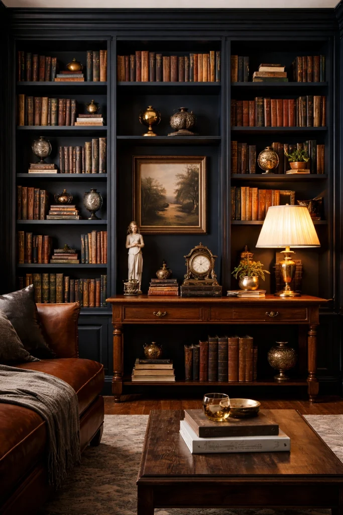 Moody Dark Library Wall Style