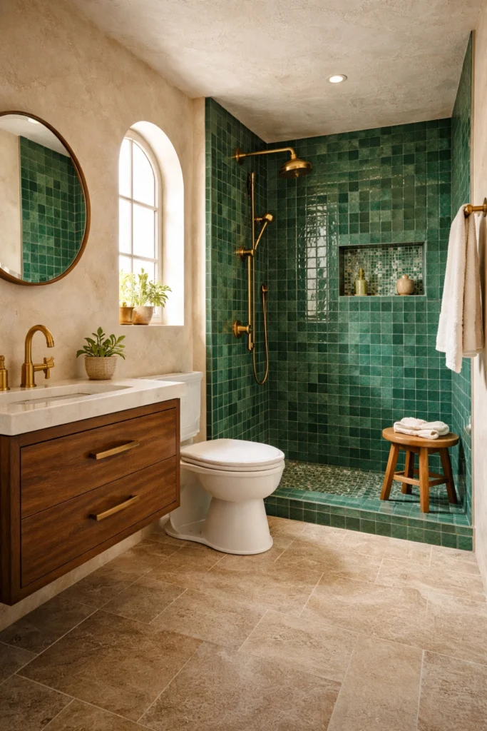 Moroccan Zellige Tile Walk-In Shower Bathroom Idea