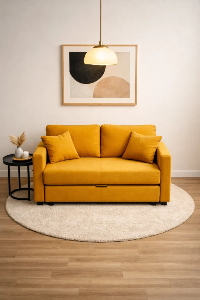 Mustard Yellow Compact Pull-Out Sofa Idea