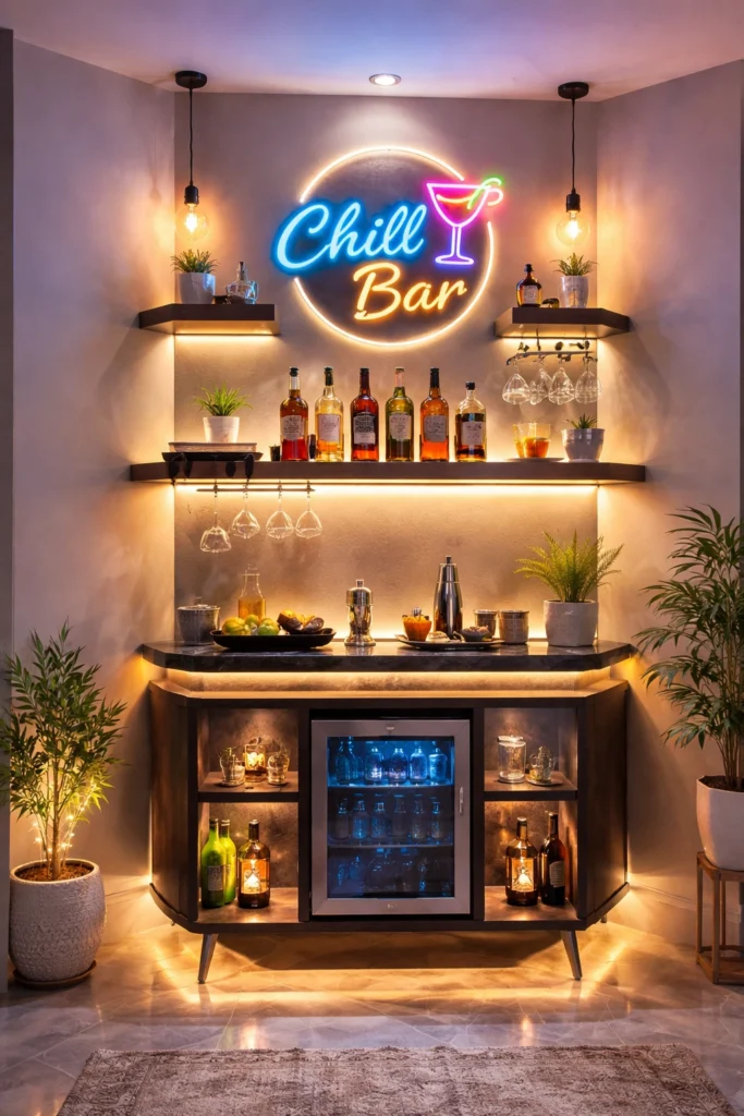 Neon Accent Mini Bar Idea