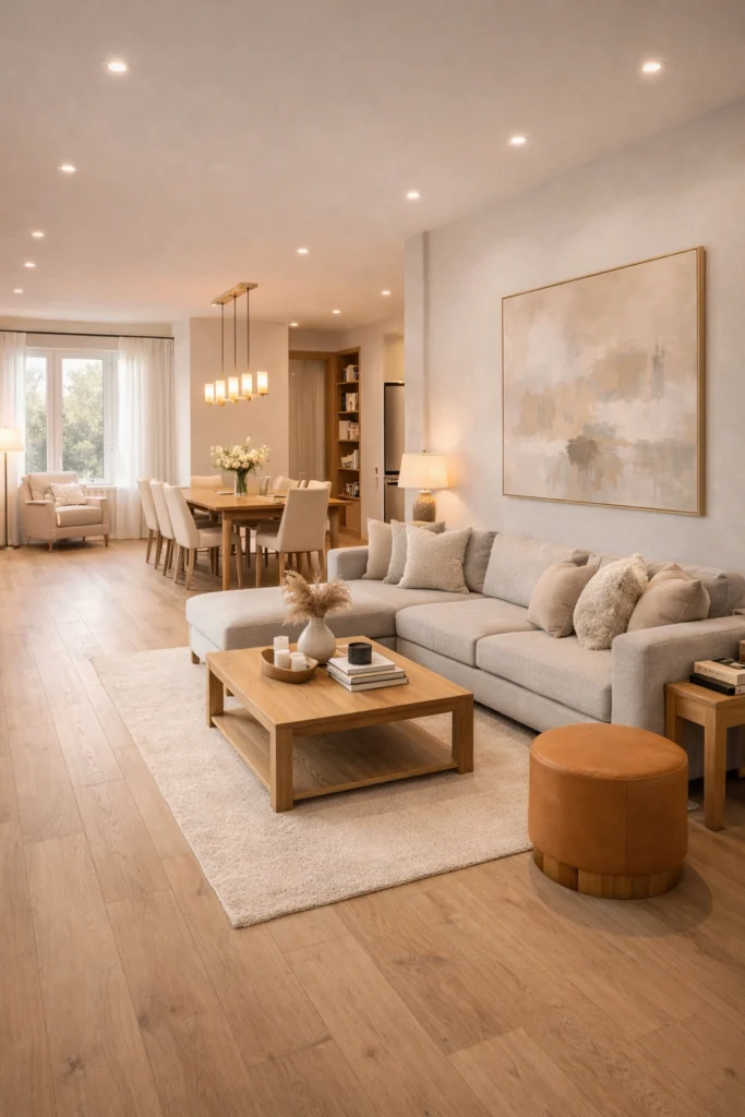 Open Plan Long Living Room With Dining Extension Idea