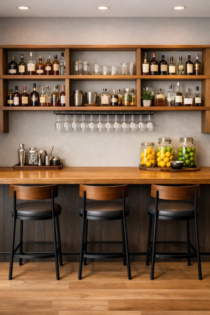 Open Shelf Basement Bar Style