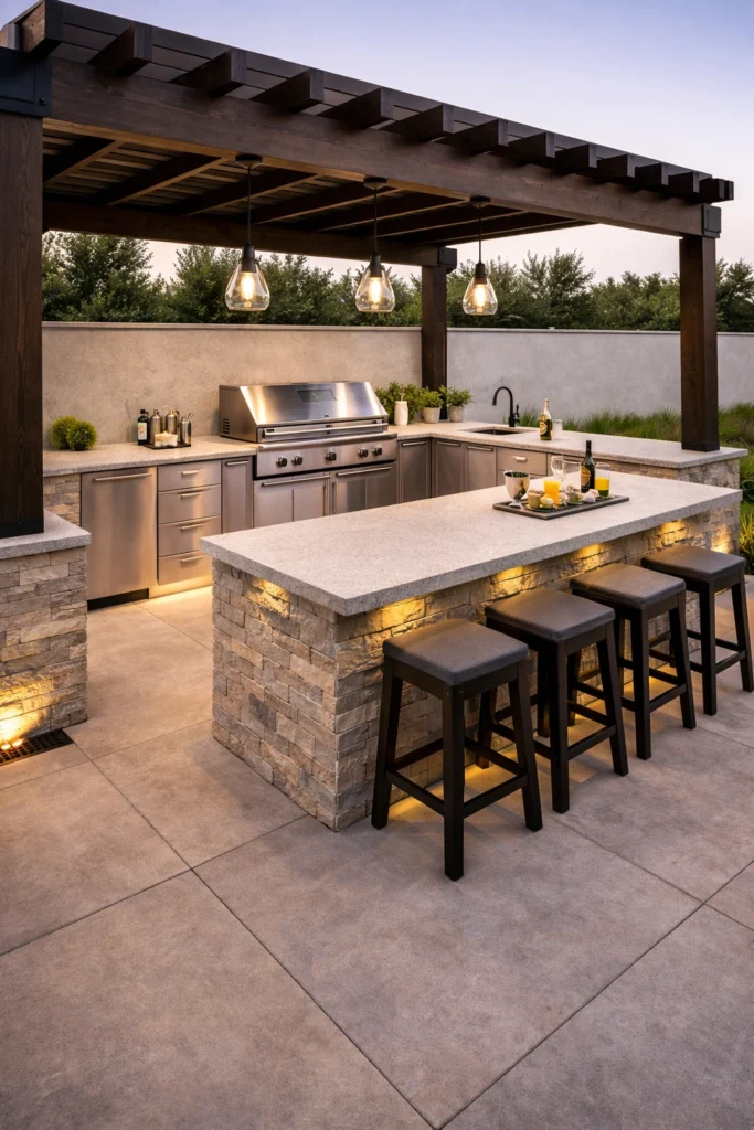 Outdoor Kitchen with Bar Seating Ideas