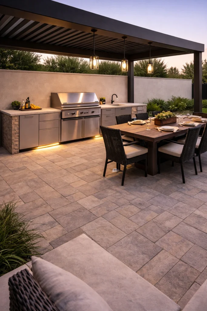 Outdoor Kitchen with Dining Table Ideas