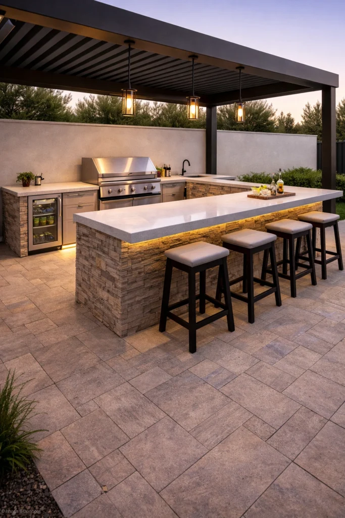 Outdoor Kitchen with Outdoor Bar Ideas