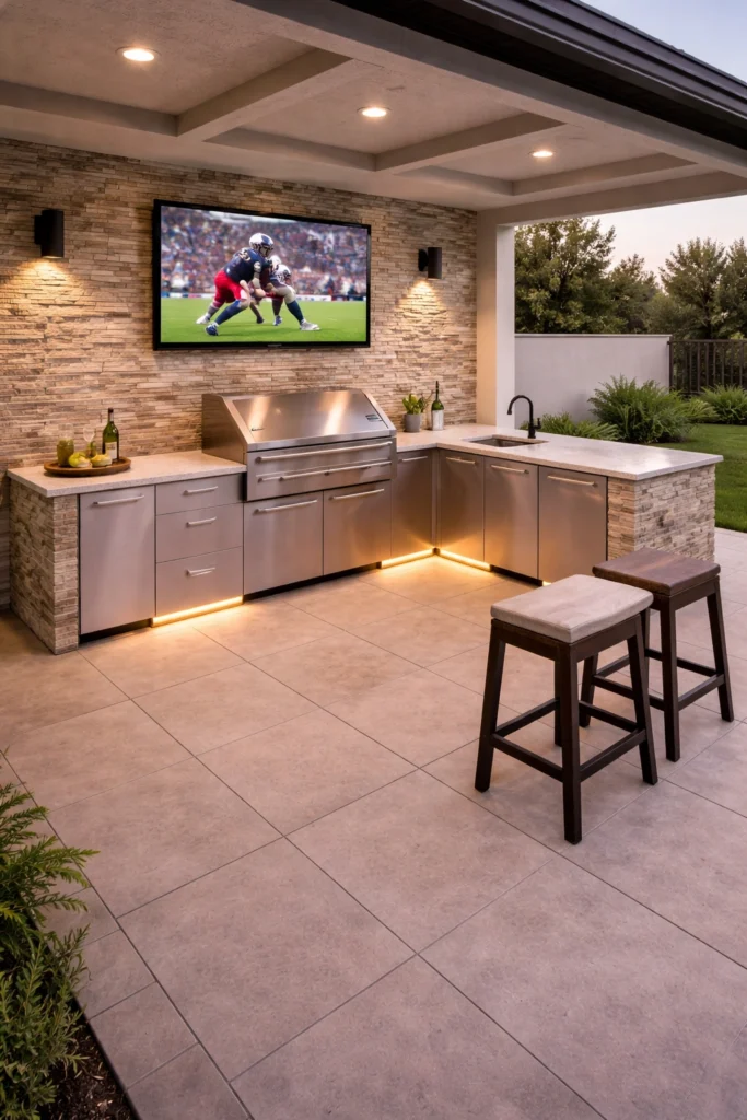 Outdoor Kitchen with TV Wall Ideas
