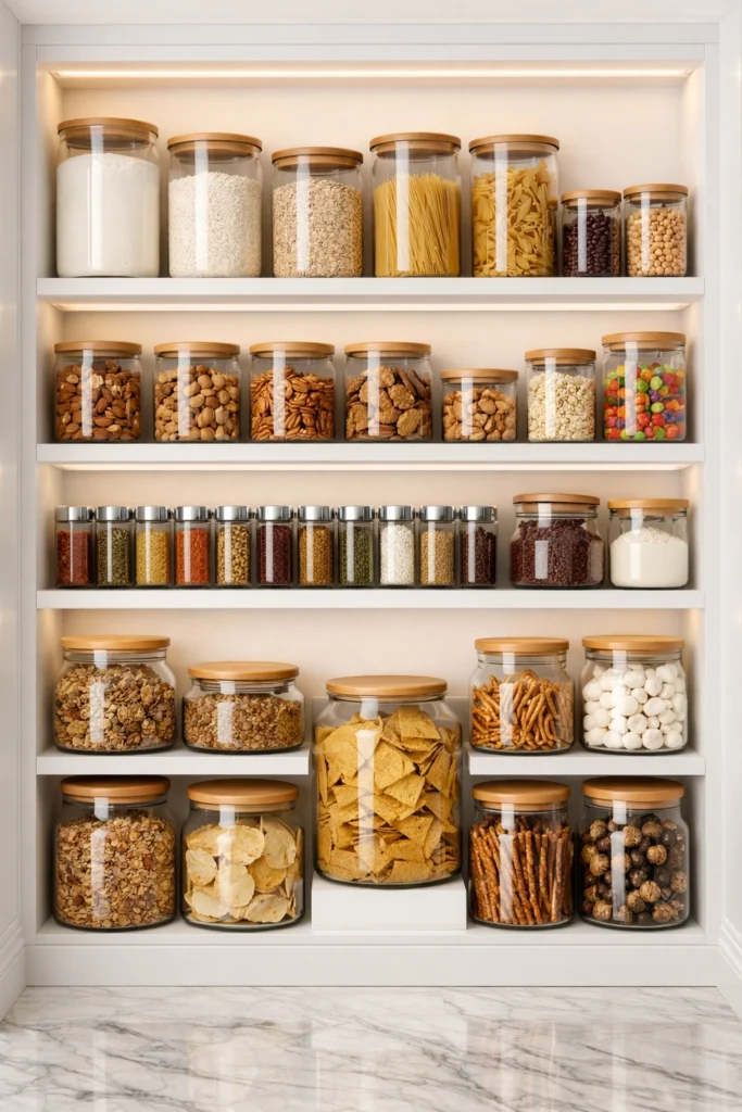 Pantry With Glass Containers Idea