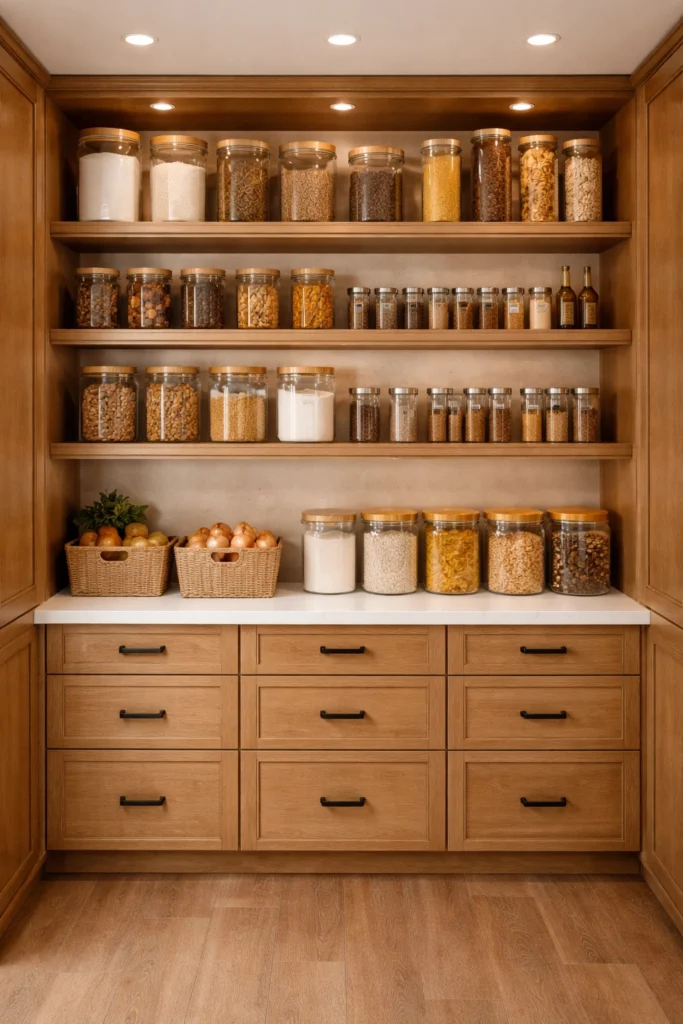 Pantry With Wooden Cabinets Idea