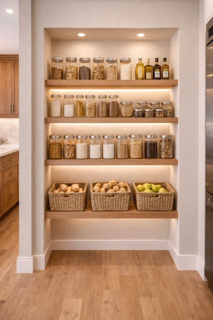 Pantry With Woven Baskets Idea