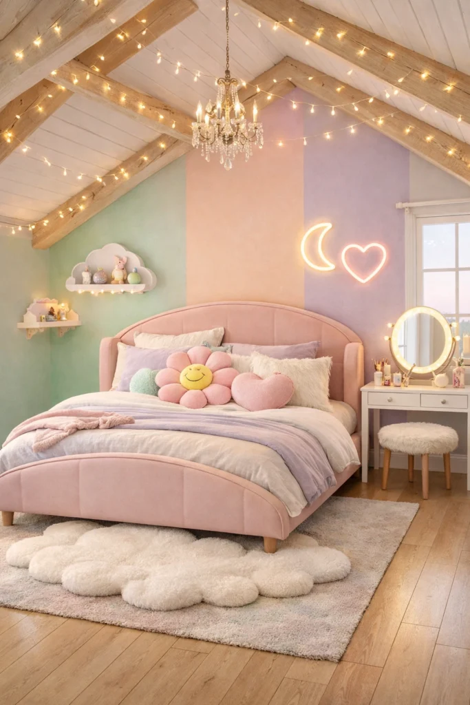 Pastel Aesthetic Attic Bedroom Style