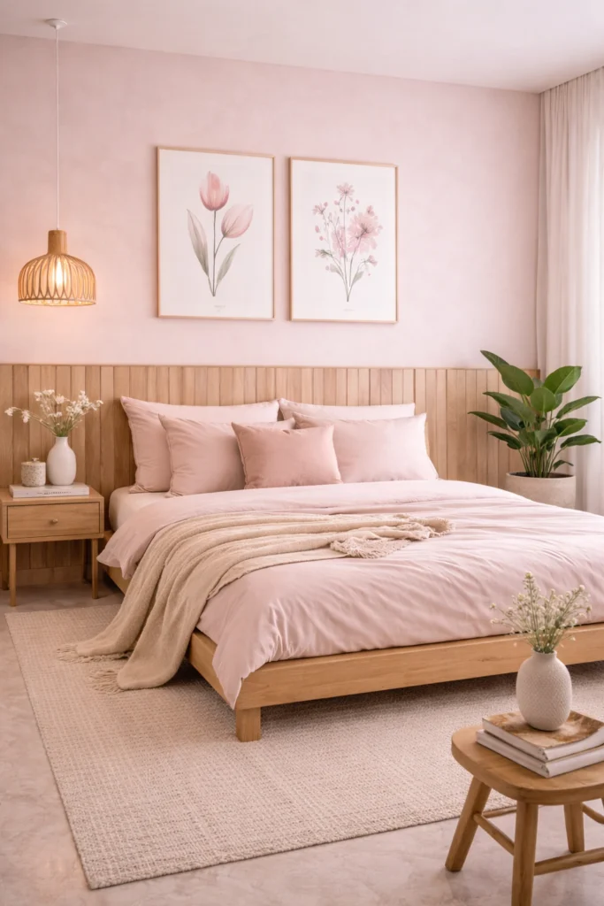 Pastel Pink Scandinavian Bedroom Style
