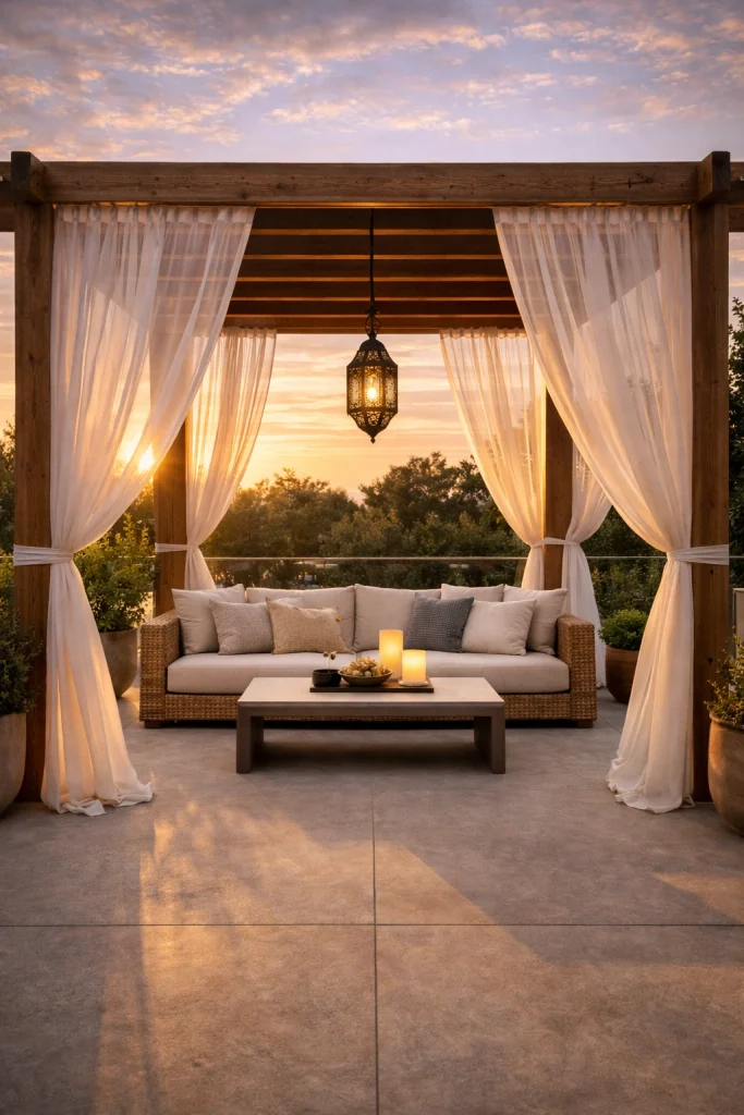 Pergola with Flowing Curtains Style