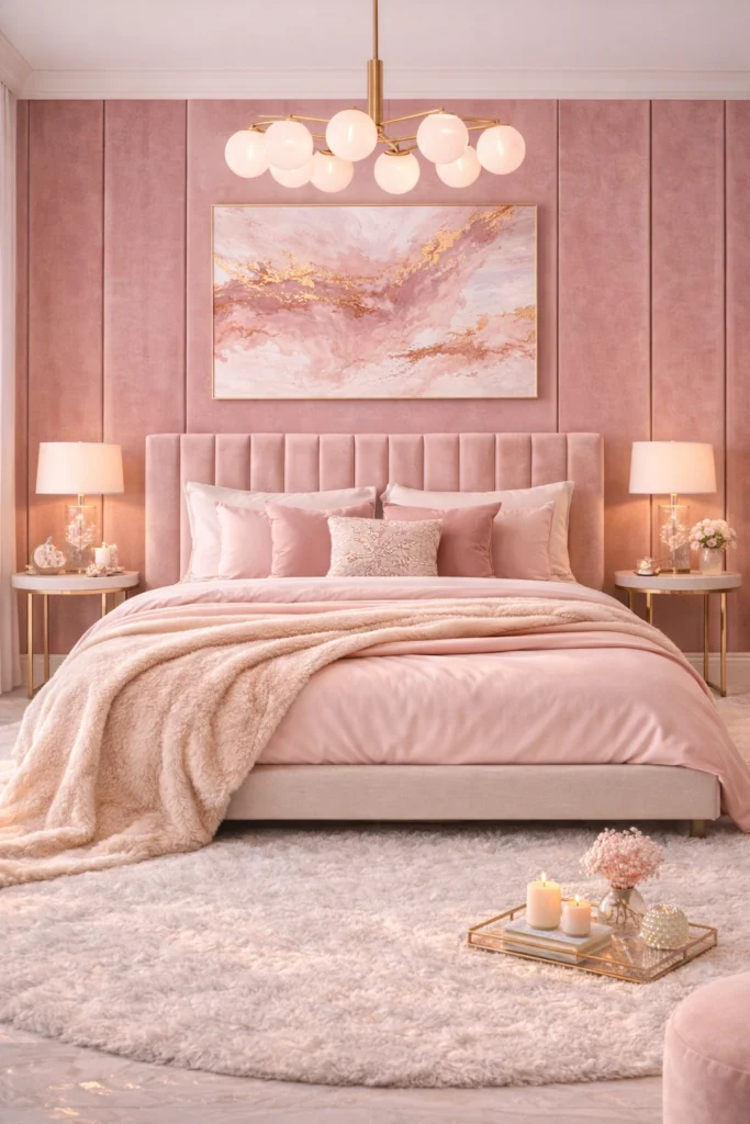 Pink Velvet Panel Bedroom Style