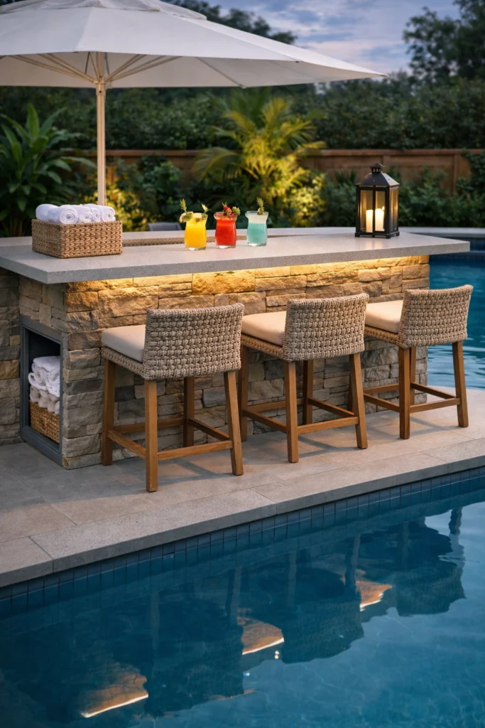Poolside Luxury Backyard Bar Idea
