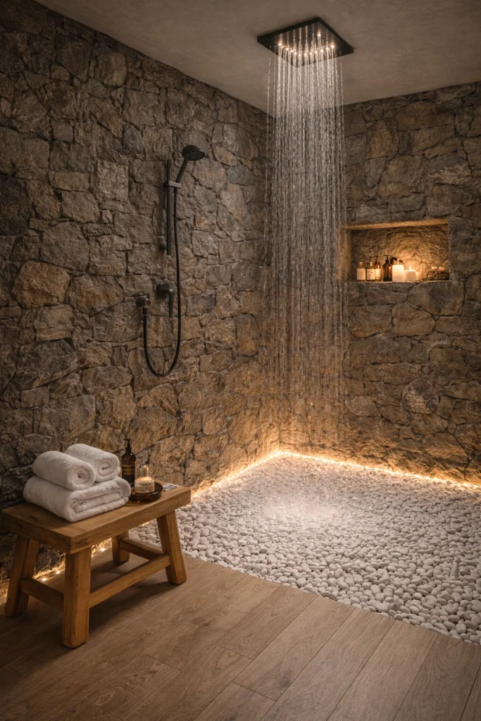 Rainfall Shower Stone Spa Bathroom Style