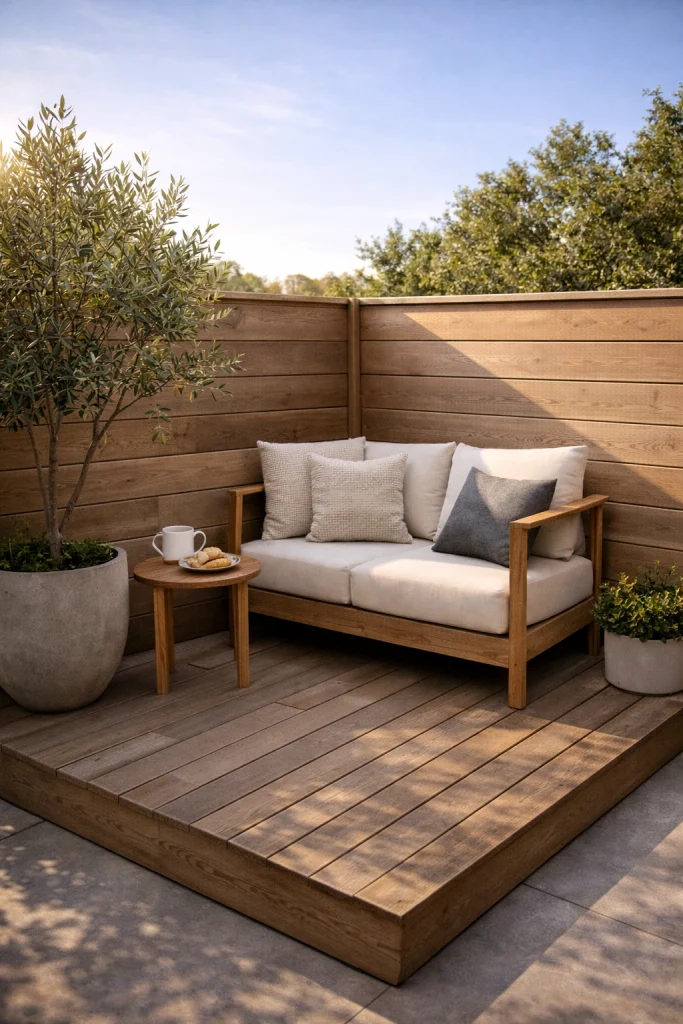 Raised Wooden Deck Corner Patio Style