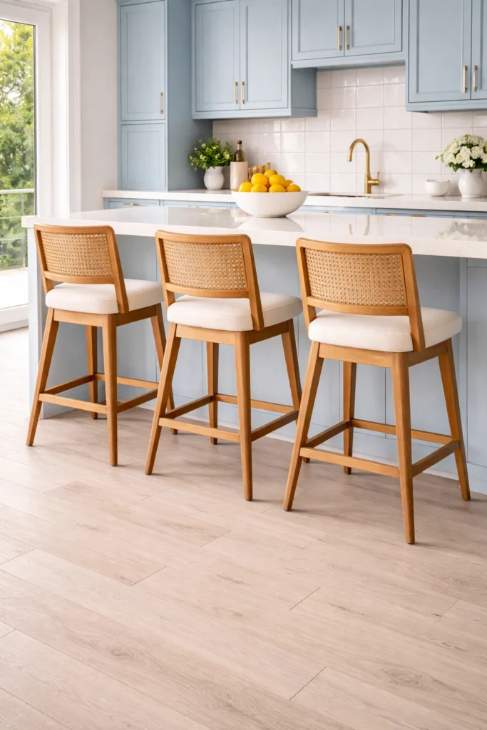 Rattan Back Modern Coastal Stool Idea