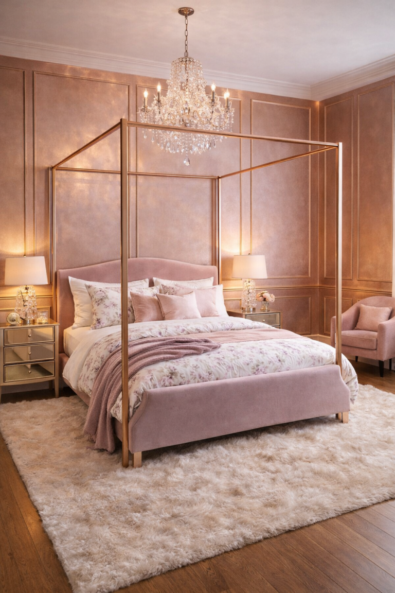 Rose Gold Glam Bedroom Style