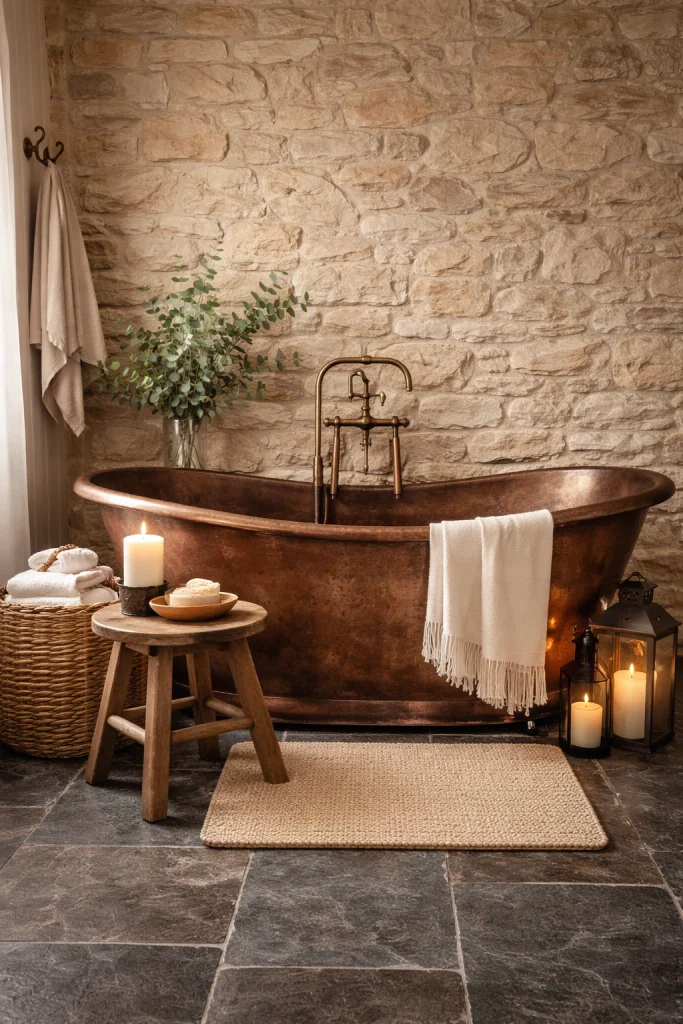Rustic Copper Tub Farmhouse Bathroom Style