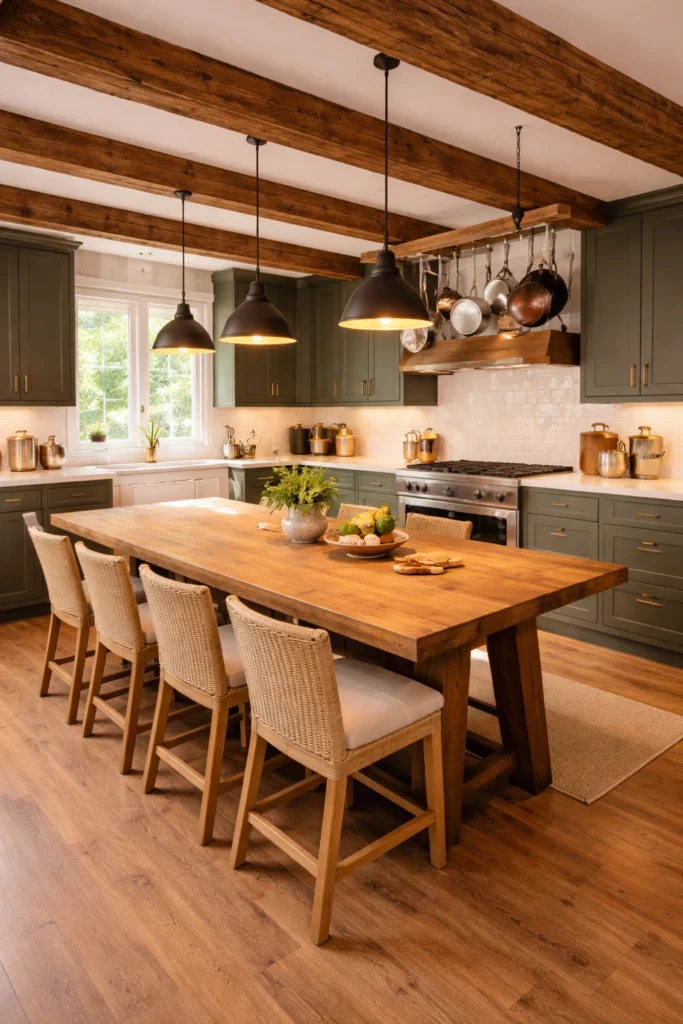 Rustic Green Beam Ceiling Kitchen Idea