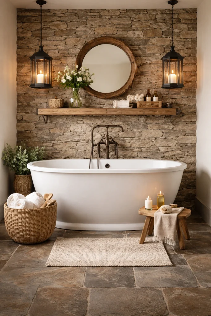 Rustic Stone Farmhouse Bathroom Style
