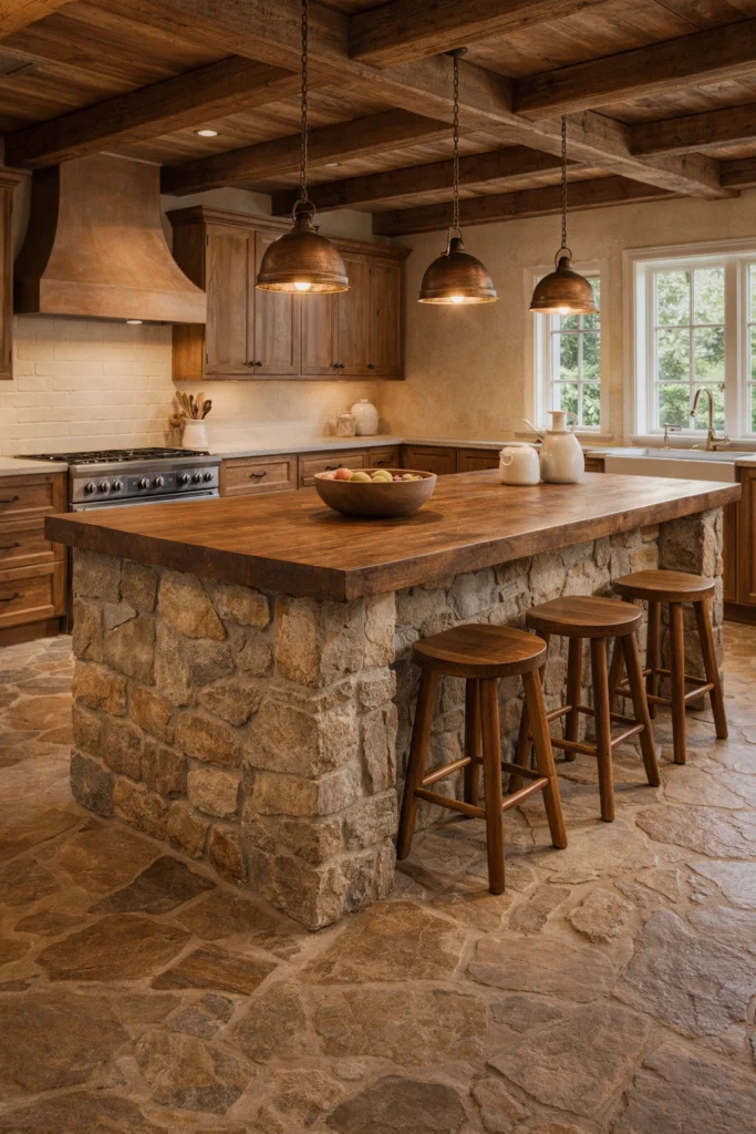 Rustic Stone Kitchen Island Idea