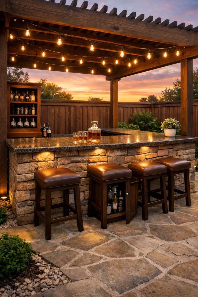 Rustic Stone Patio Backyard Bar Idea