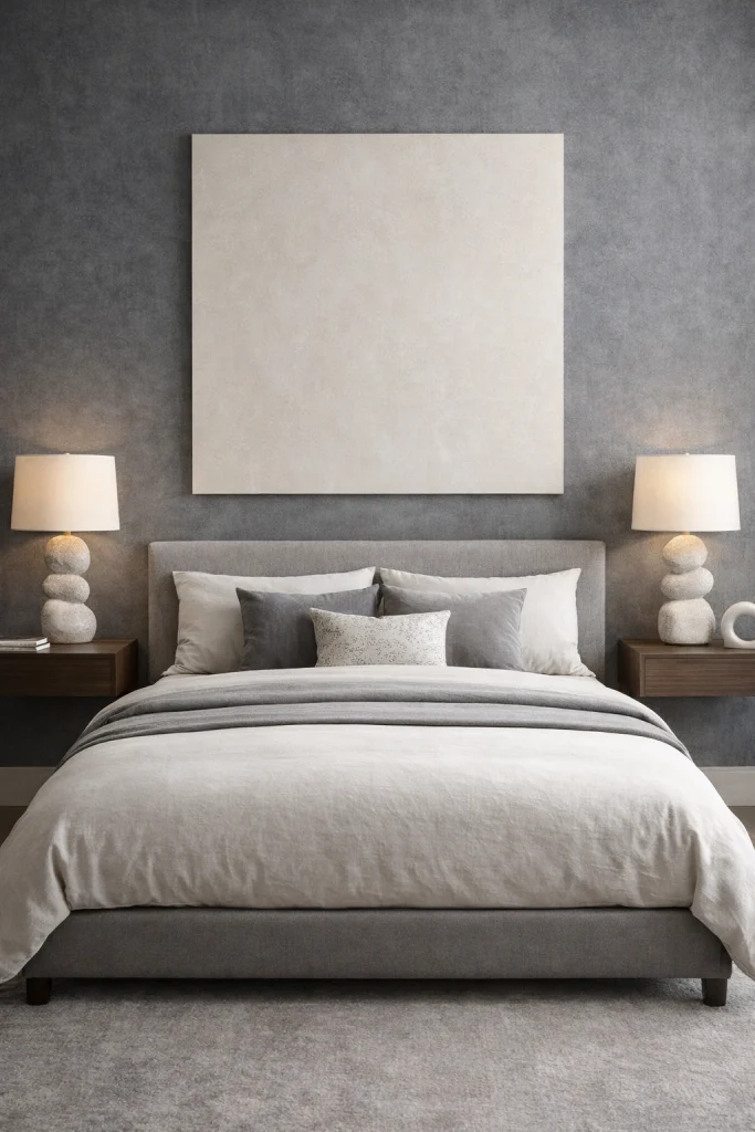 Slate Grey Bedroom with Sculptural Table Lamps Style