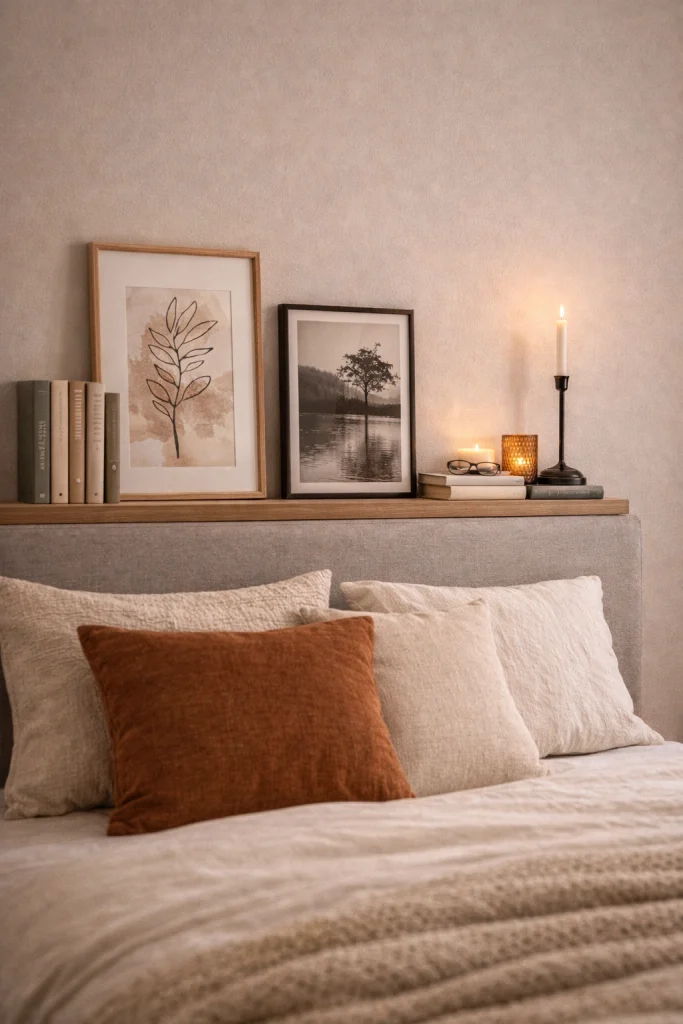 Slim Shelf Behind Bed Style