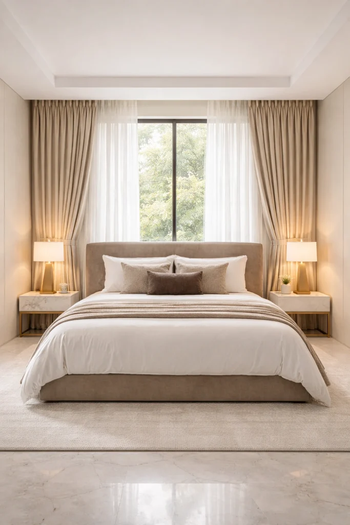 Soft Beige Pleated Drapes Style