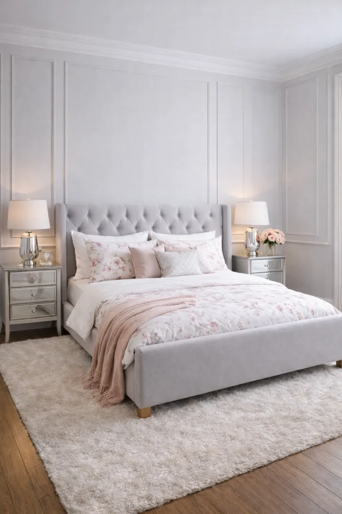 Soft Grey Feminine Bedroom Style