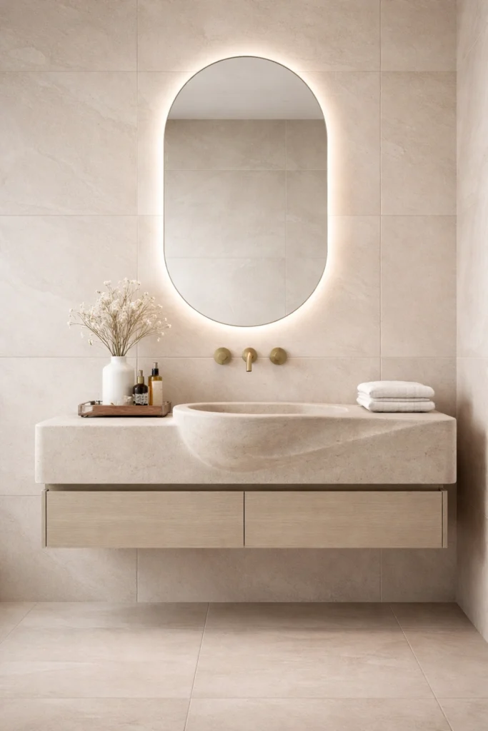Soft Limestone Tile Bathroom Style