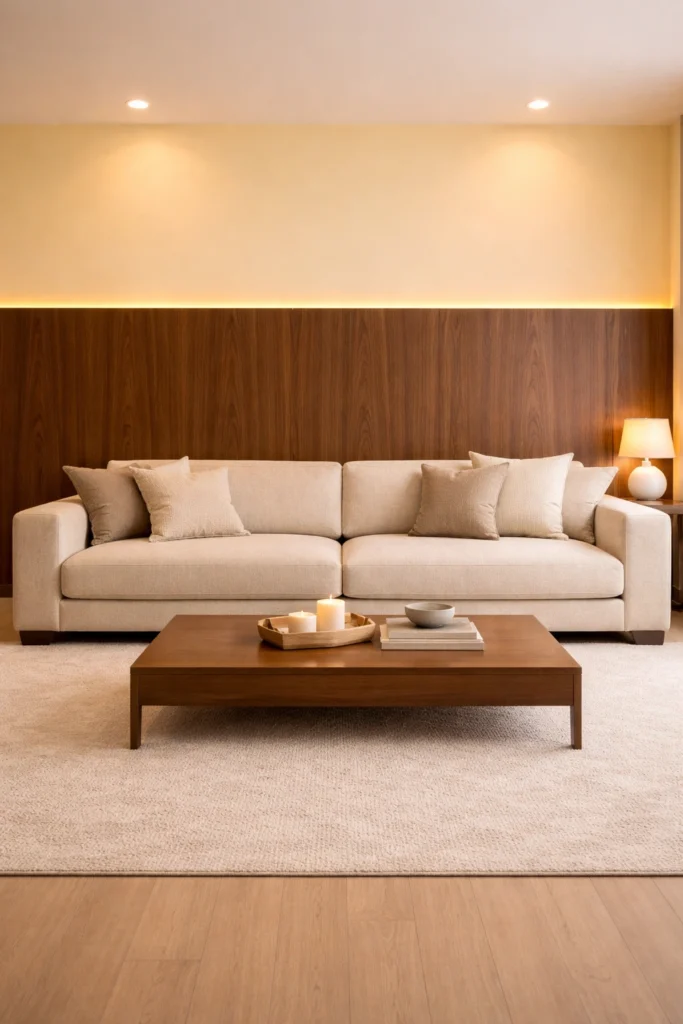 Soft Yellow + Walnut Luxury Contrast Idea