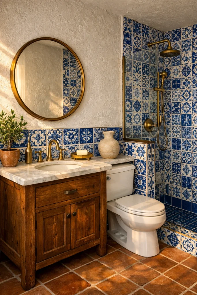 Spanish Blue & White Hand-Painted Tile Bathroom Idea