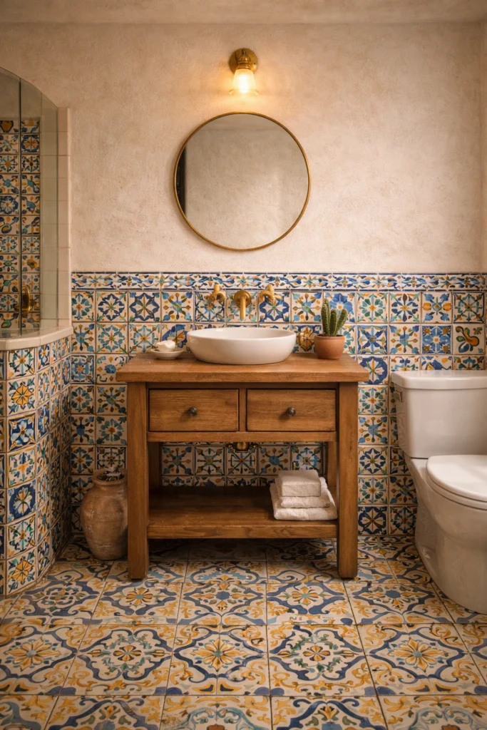 Spanish Talavera Pattern Tile Bathroom Idea