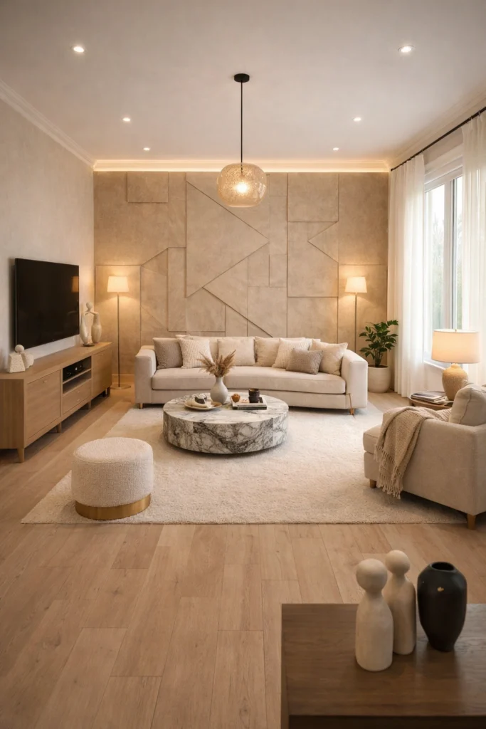 Statement Wall Long Living Room With Bold Elegance Idea
