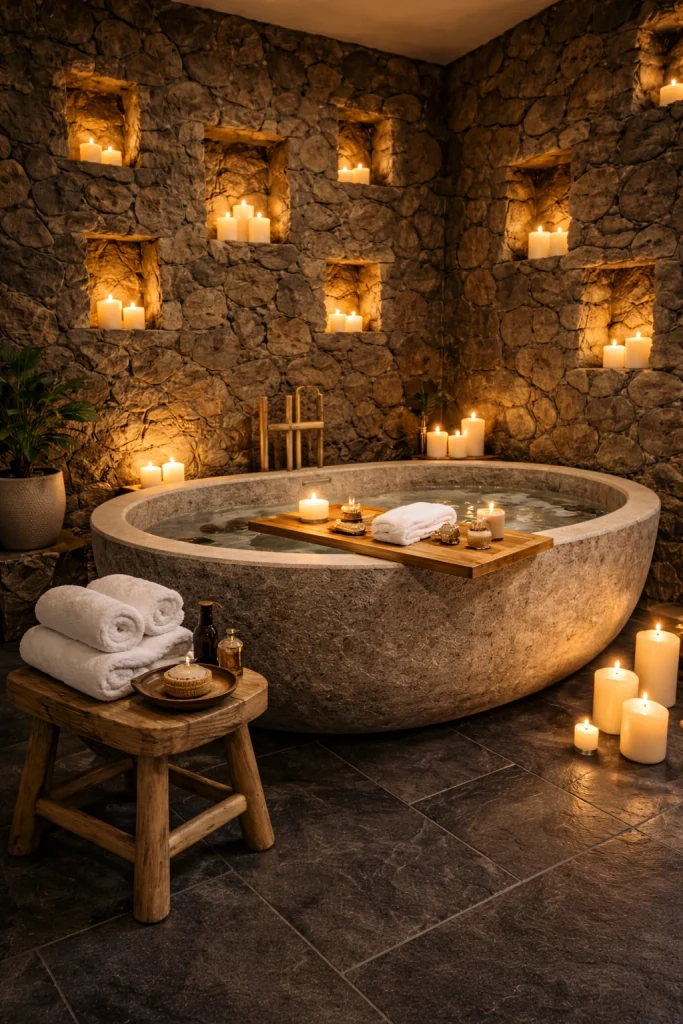 Stone Wall Candle Spa Bathroom Style