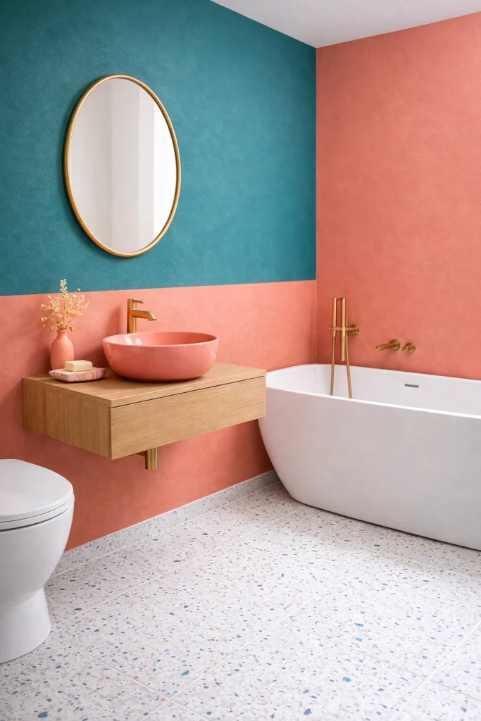 Teal & Coral Bathroom Style