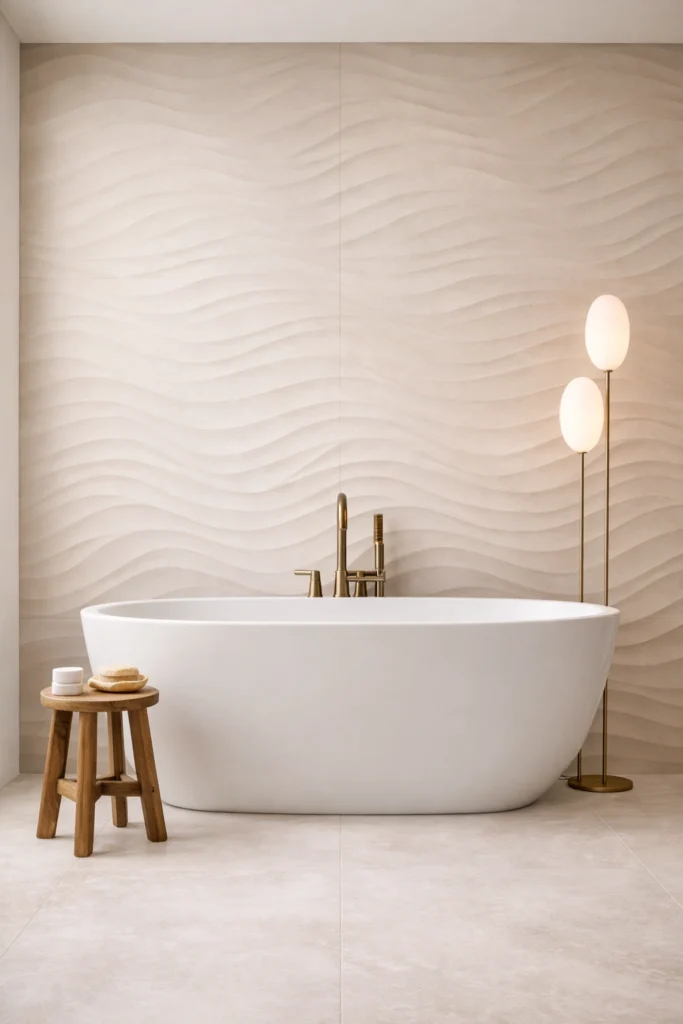 Textured 3D Wave Wall Tiles Behind Bathtub Style