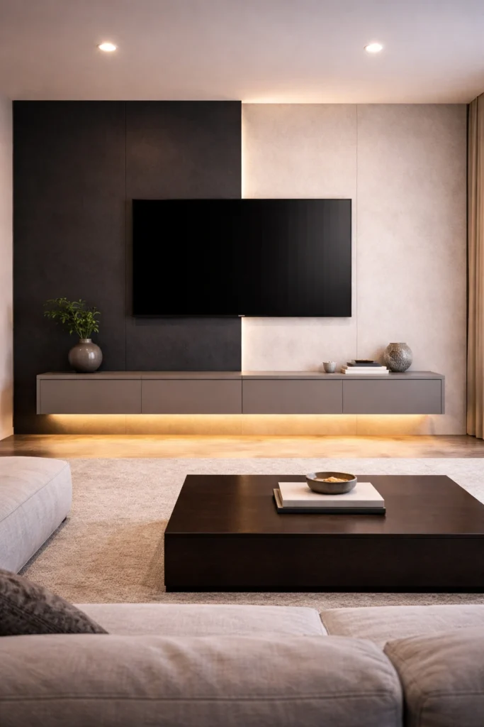 Two-Tone Panel Modern TV Wall Idea