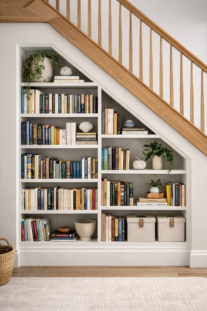 Under-Stairs Library Bookshelf Style